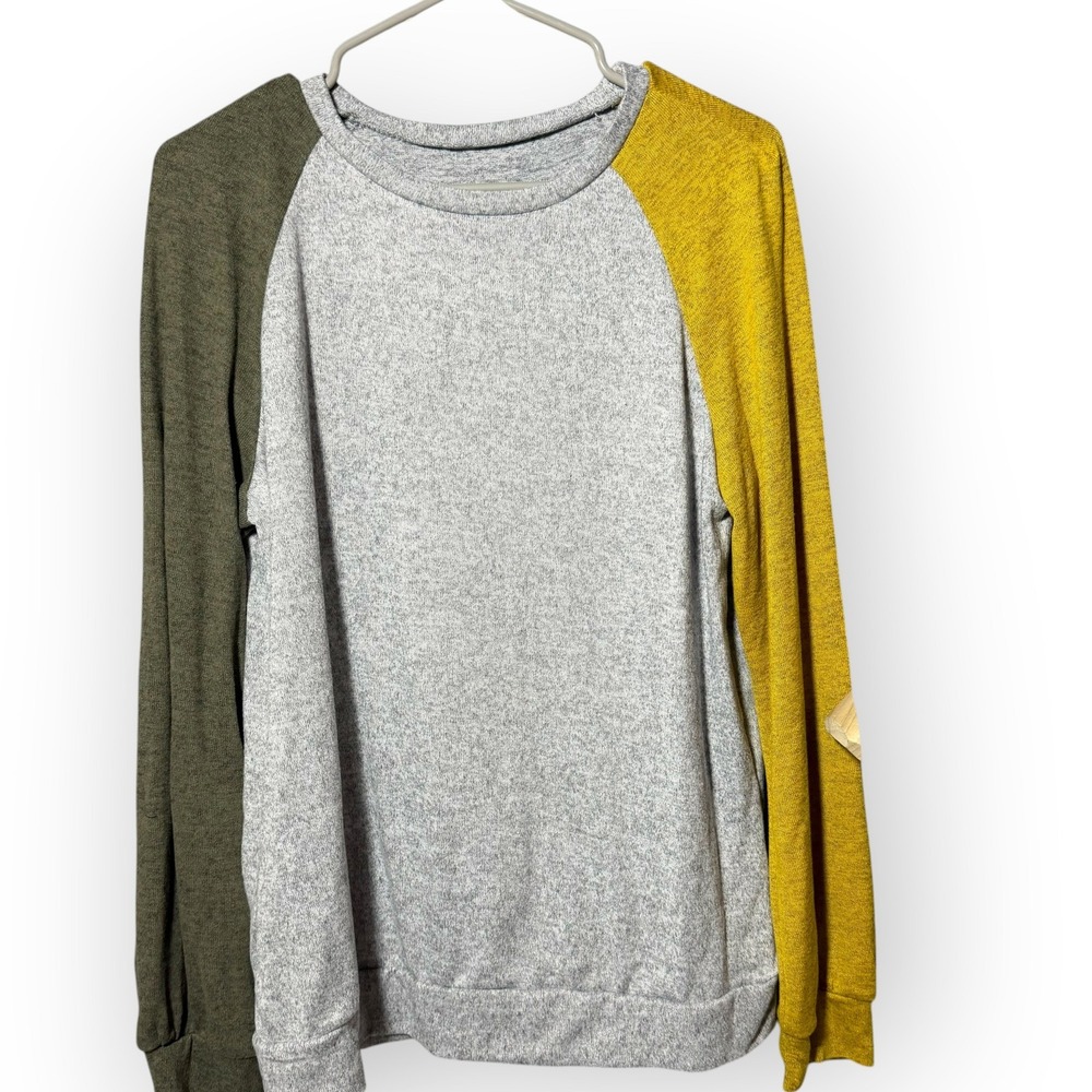 SHEIN Colorblockβ Raglan Sleeve Sweatshirt Gray Olive Yellow Size XL US 12